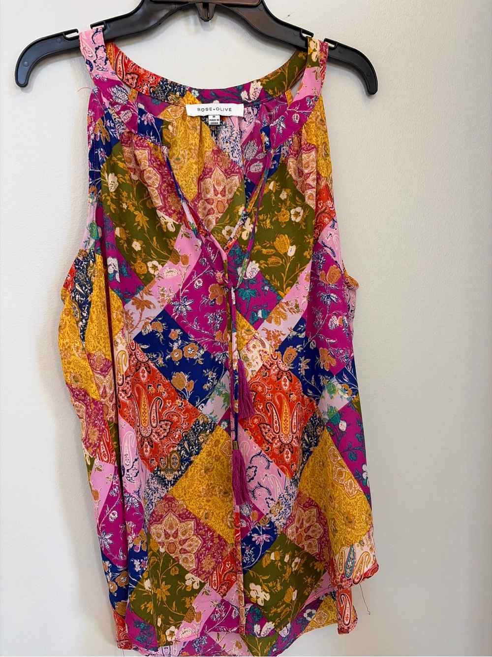 Rose & Olive Pink Patchwork V-Neck Sleeveless Tank